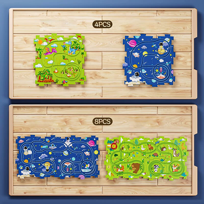 "Värikäs lasten DIY kaupunkikilparatapeli, monipuoliset palat, sähköautot, kehittää ongelmanratkaisua ja luovuutta."