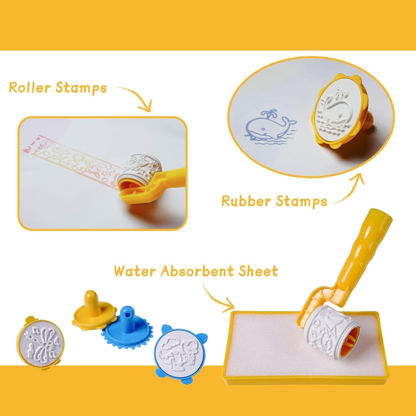 Värikäs vesipiirustusmatto lapsille, mukana taikakynät, kuvioleikkeet ja sapluunat. Turvallinen, sotkuton leikki.