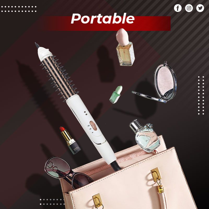 "kannettava monitoiminen hiusten kiharrus- ja suoristuslaite, musta väri, elegantti ja kompakti, staattinen sähkö neutralisoi