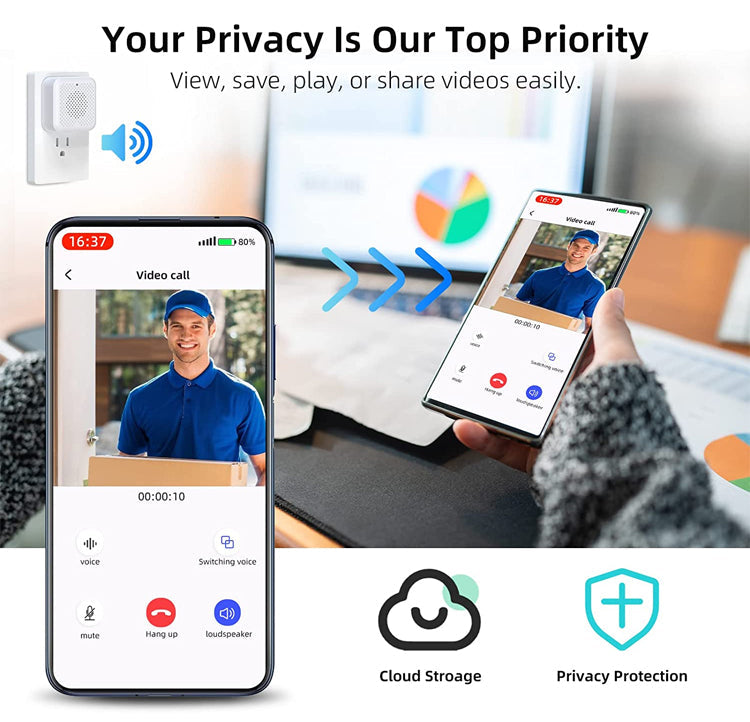 "Älykäs langaton video-ovikello, HD-video ja yökuvaus, hopeanvärinen, pieni kamera, wifi-yhteys, moderni, turvatekniikka"